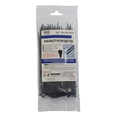 Evo Labs Black Cable Ties 150 x 2.5mm 100 Pack - Image 2