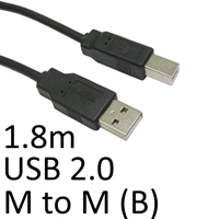 USB 2.0 A (M) to USB 2.0 B (M) 1.8m Black OEM Printer/Scanner Data Cable - Image 3