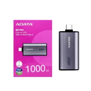 ADATA SC750 1TB USB-C Portable SSD USB 3.2 Gen 2 Up to 1000 MB/s Black Titanium Compatible with Windows