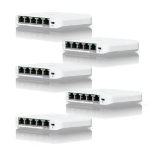 Ubiquiti USW-FLEX-MINI-5 UniFi USW Flex Mini 5 Port Smart Managed POE/USB C Powered Gigabit Network Switch (Five Pack
