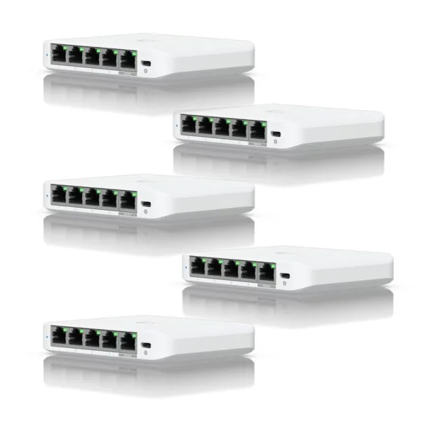 Ubiquiti USW-FLEX-MINI-5 UniFi USW Flex Mini 5 Port Smart Managed POE/USB C Powered Gigabit Network Switch (Five Pack