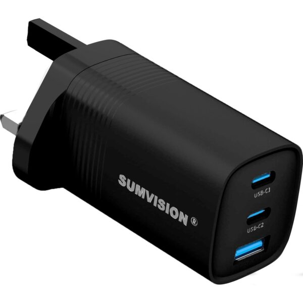 SUMVISION Universal 3 Port USB Black Laptop Wall Charger