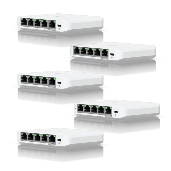 Ubiquiti USW-FLEX-MINI-5 UniFi USW Flex Mini 5 Port Smart Managed POE/USB C Powered Gigabit Network Switch (Five Pack